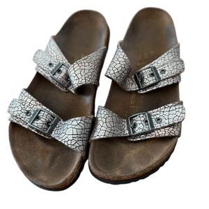 Birkenstock Sydney by Papillio Cassis Crack Silver Size Women’s 7